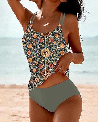 Tankini à motif ornemental et élégante coupe haute sur les cuisses - ClaretteClarette