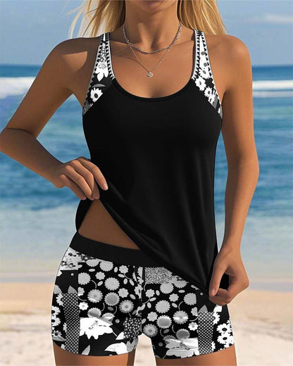 Tankini sans manches d'été avec imprimé floral et shorts confortables - ClaretteClarette