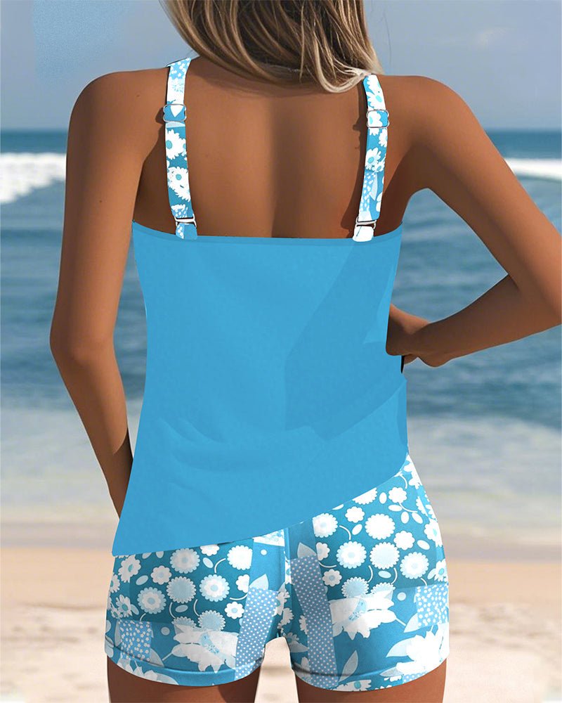 Tankini sans manches d'été avec imprimé floral et shorts confortables - ClaretteClarette