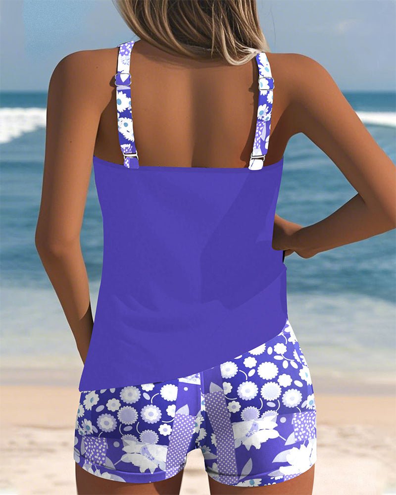 Tankini sans manches d'été avec imprimé floral et shorts confortables - ClaretteClarette