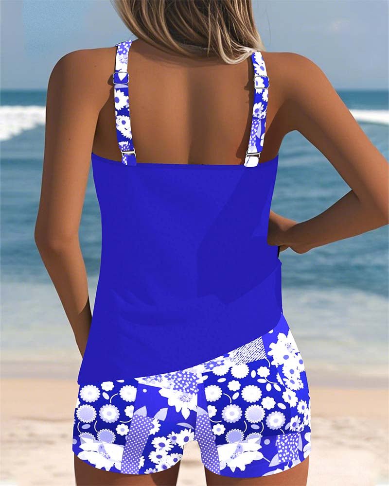Tankini sans manches d'été avec imprimé floral et shorts confortables - ClaretteClarette
