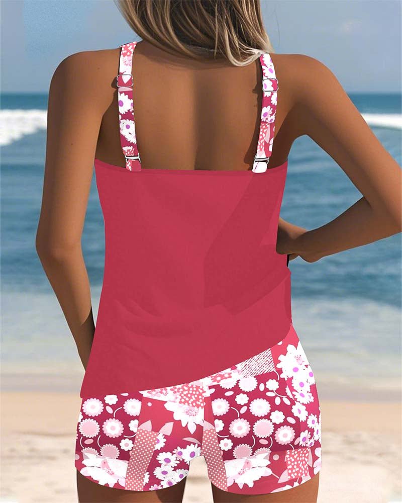 Tankini sans manches d'été avec imprimé floral et shorts confortables - ClaretteClarette