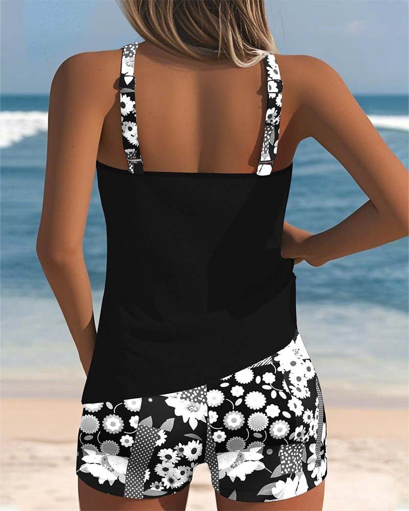 Tankini sans manches d'été avec imprimé floral et shorts confortables - ClaretteClarette